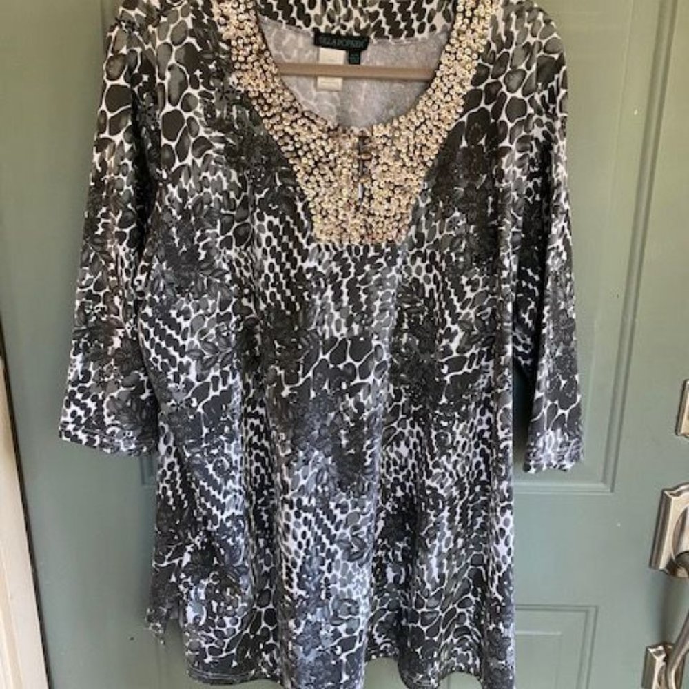 Ulla Popken Top Shirt Sparkly Sequin Print 16/18